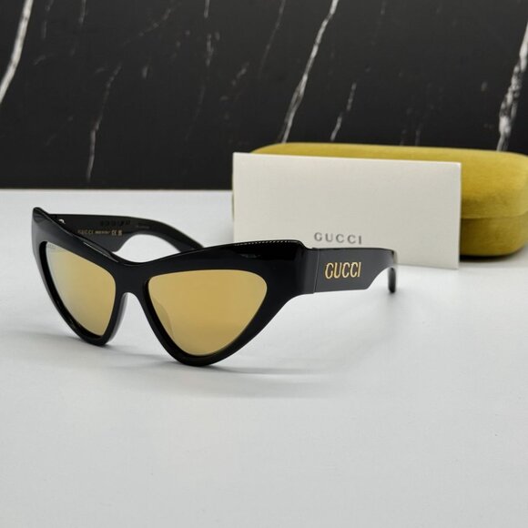 NEW GG1294S 002 GUCCI SUNGLASSES SHINY BLACK GOLD CAT EYE WOMEN EYEWEAR … - Picture 4 of 13